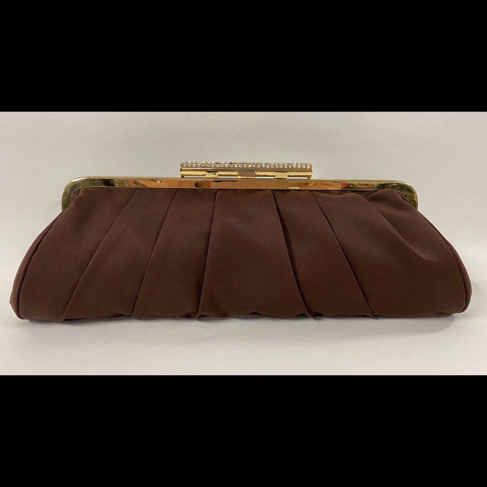Satin evening clutch with gold chain strap